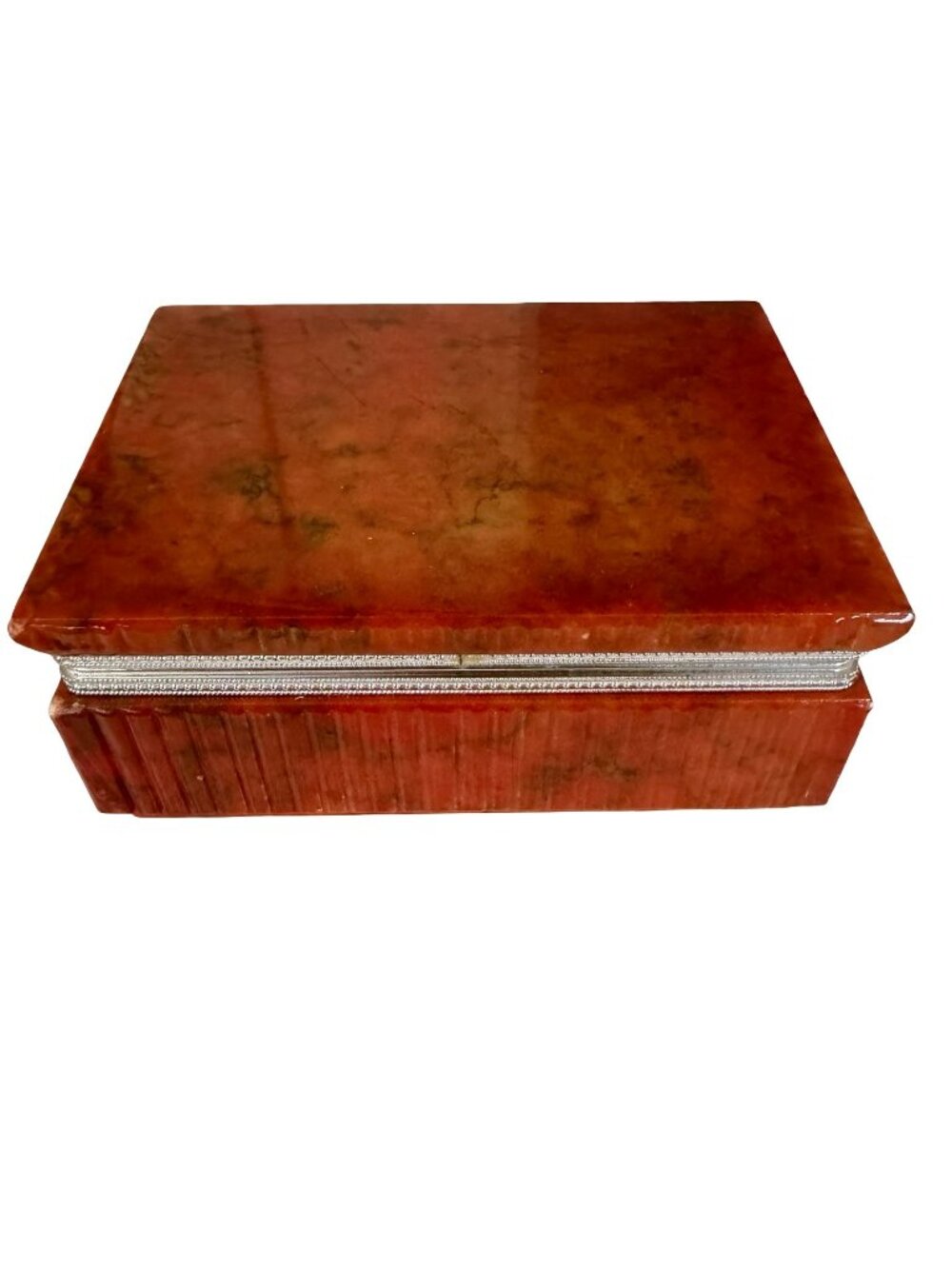 Vintage Italian Genuine Alabaster Trinket Box Red Marble Look Jewelry Box Lid De
